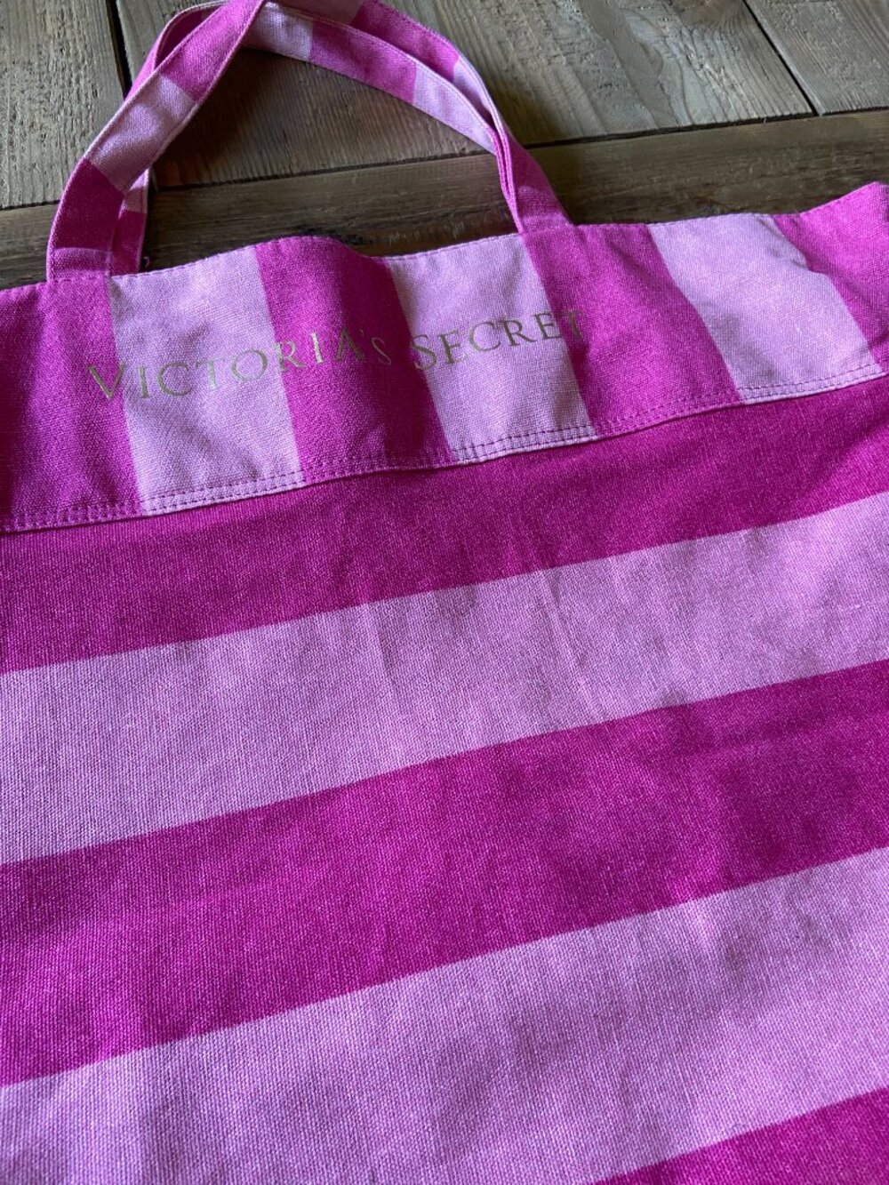 victorias secret tote bag, pink striped tote bag, oversized canvas beach tote, l - Picture 7 of 8